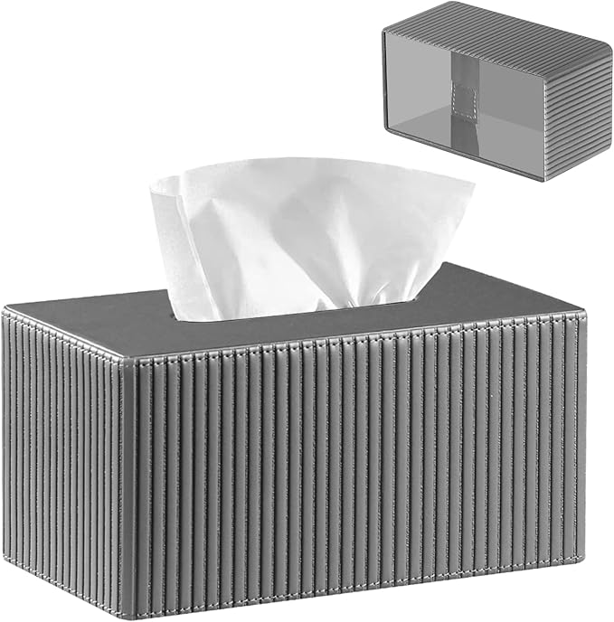 PUSU Plus Rectangular PU Leather Tissue Box Cover with Buckle Bottom - Modern Facial Tissue Dispenser Holder for Bathroom Vanity, Bedside Table, Bedroom, Office & Home Decor
