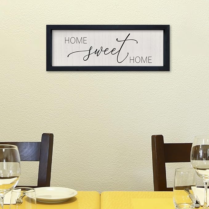 comurdyo Living Room Home Sweet Home Sign Wall Decor 16"×6" Small Home Vintage Farmhouse Minimalist for Wood Framed Dining Room Wall Plaque Hanging Horizontal Art Decor (Black)
