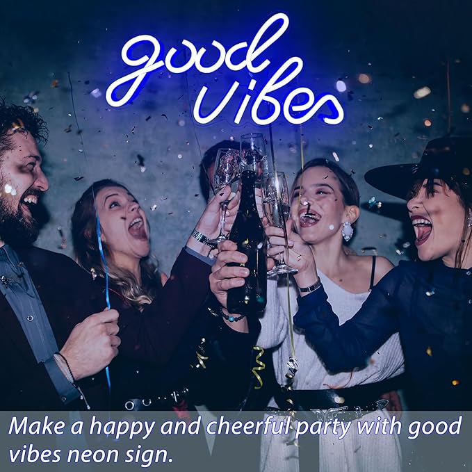 Good Vibes Neon Sign Blue Good Vibes Neon Lights USB Operated Aesthetic LED Signs for Bedroom Wall Decor Birthday Party Wedding Salon Bar Home Girl Cave