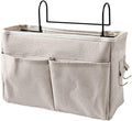 flexman Nightstand Hanging Bag, Hook Design Bedside Storage Pocket Organizer Basket with Metal Bracket and Wear Resistant Fabric for Kitchen Wardrobe Doors, Hanging Rods(White)