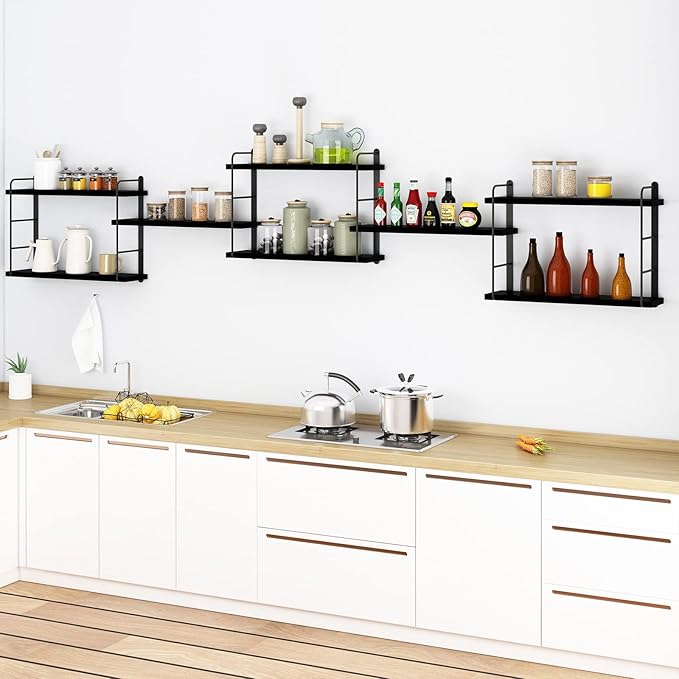 Wall Shelves, Wall Mounted Bookshelves, DIY Floating Shelves for Wall, Wood Hanging Book Shelves for Room, Bedroom, Living Room, Easy Installation (Black, 50W x 17H)