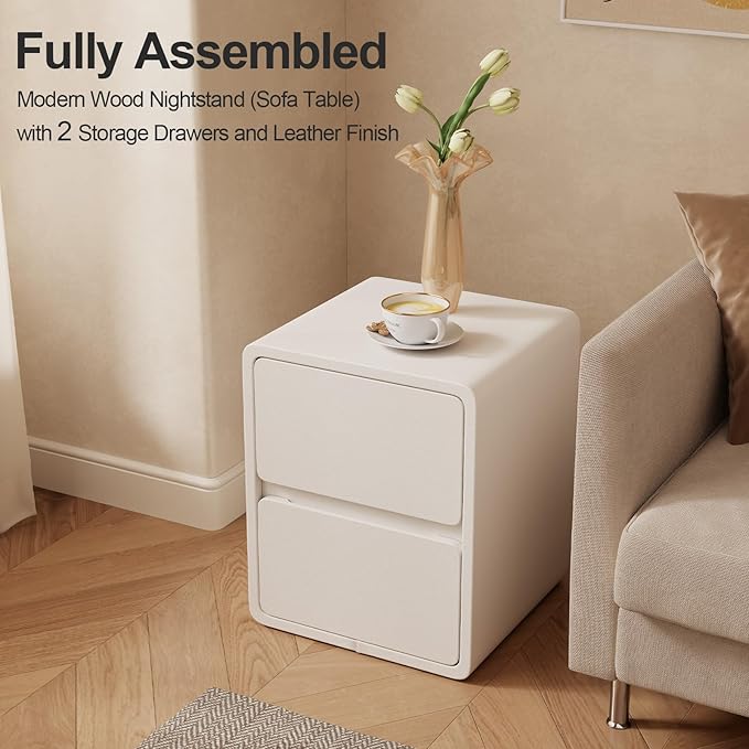 AQIMUELE Bedside Table, Night Stand with Drawers,Small Night Stand with Leather Surface for Bedroom