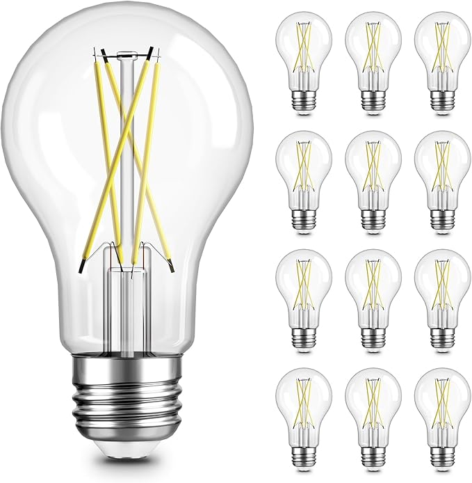 TJOY 12 Pack A19 Vintage LED Edison Bulbs, Dimmable, 60W Equivalent, High Brightness 4000K Natural White, 8W E26 Standard Base, 800 Lumens, CRI80+, Clear Glass Filament Bulb for Home, Farmhouse