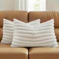 FUTEI Cream White Decorative Throw Pillow Covers Set of 2, 12x20 Inch Soft Fluffy Faux Fur Plush Striped Lumbar Pillowcases, Modern Home Decor for Couch Bed Living Room