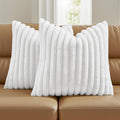 FUTEI White Decorative Throw Pillow Covers Set of 2, 20x20 Inch Soft Fluffy Faux Fur Plush Striped Cushion Cases, Modern Home Decor for Couch Bed Living Room