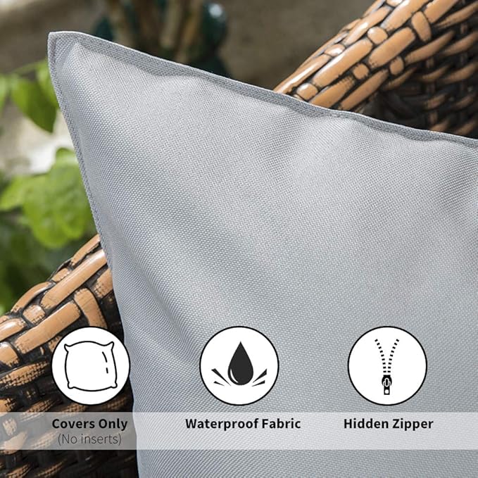 MIULEE Pack of 2 Decorative Outdoor Waterproof Pillow Covers Rectangular Garden Cushion Sham Throw Pillowcase Summer Shell for Spring Patio Tent Couch 12x20 Inch Light Grey