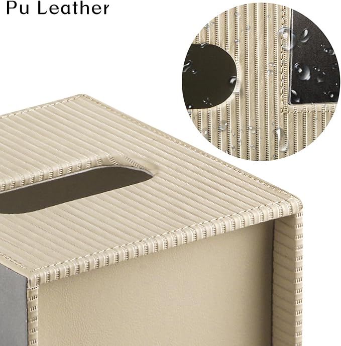 Fanousy Modern PU Leather Cube Tissue Box Cover with Storage Tray, Multifunctional Remote Control Holder & Facial Tissue Dispenser Organizer for Nightstand, Bathroom, Bedroom, Office & Home Decor