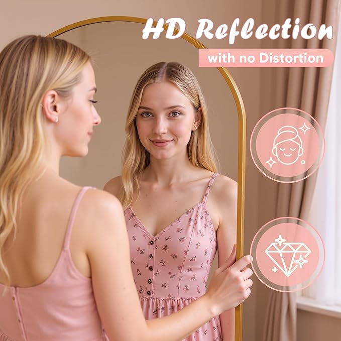 Full Length Mirror, 71" x 32" Arched Full Body Mirror Large Standing Floor Mirrors, Mirrors for Bedroom, Bathroom, Living Room Standing or Wall Leaning, Gold