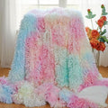 MYRU Plush Super Soft Blanket, Colorful Bedding Sofa Cover, Furry Fuzzy Faux Fur Throw, Cozy Tie Dye Shaggy Couch Blanket (51"x63", Rainbow)