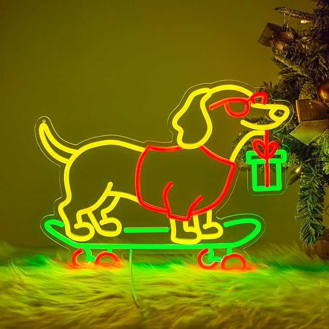Christmas Led Sign, Gift for Dachshund Women, Dimmable Dog Lover Gift for Christmas Decorations USB Powered 16.6x13.4in
