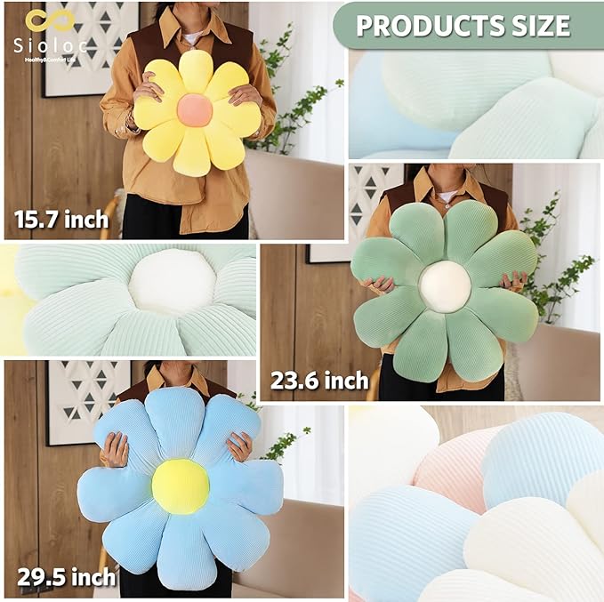 Sioloc Flower Pillow Shaped Throw Pillow Butt Cushion Flower Floor Pillow,Seating Cushion,Cute Room Decor & Plush Pillow for Bedroom Sofa Chair(Green,15.7'')