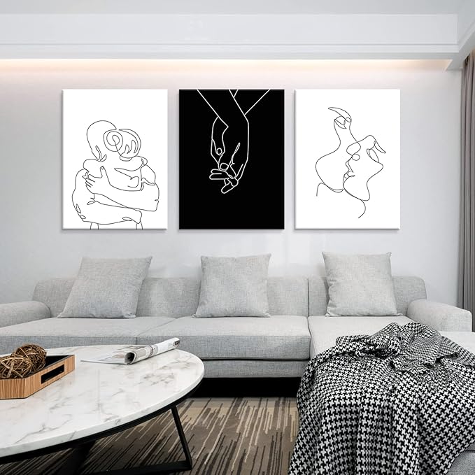 Couples Wall Decor Black and White Canvas Wall Art Minimalist Line Drawing Art Poster Prints Romantic Couple Love Painting Pictures for Bedroom Bathroom Living Room Office Decor 24"x32"