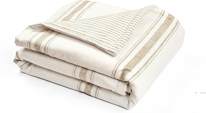 Lush Decor Farmhouse Stripe Reversible Throw, Single, 50" W x 60" L, Neutral - Beige Throw Blanket For Bed - Soft Blanket - Couch Throw - Rustic Farmhouse Decor
