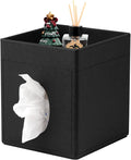 Tissue Box Cover, PU Leather Square Tissue Box Holder with Upper Storage Tray for Bathroom/Countertop/Nightstand/Office Table - Black