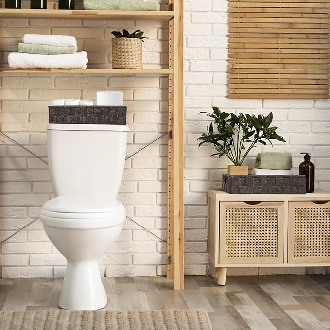 Wicker Basket Hand Woven Plastic Wicker Basket with Divider for Organizing Toilet Paper Storage Small Baskets for Organizing