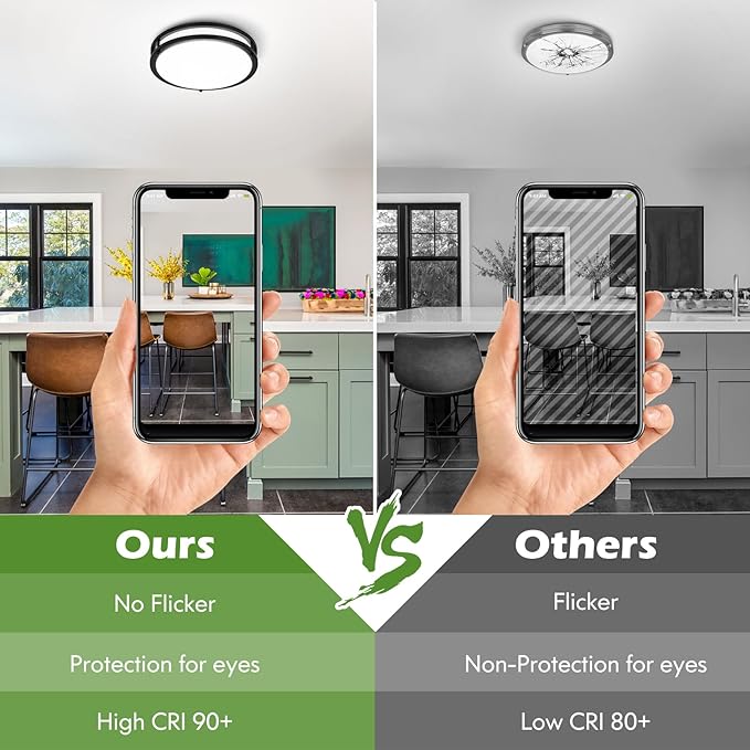 18inch LED Flush Mount Ceiling Light, 5600lm Bright Dimmable Black Ceiling Light Fixture, (2700K/3000K/3500K/4000K/5000K Adjustable) Adjusted, Modern Kitchen Lights for Living Room Bedroom, 1-Pack
