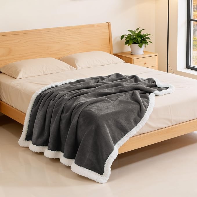 BEAUTEX Sherpa Fleece Throw Blankets, Soft Fluffy Flannel Plush Blanket and Throw, Fuzzy Cozy Coffee Cuddle Blankets for Couch Bed Sofa Adults (50" x 60", Coffee)