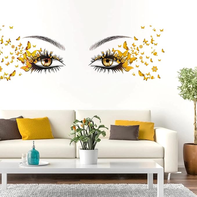 Beautiful Eyelash Eyes Wall Stickers Flying Butterfly Decals Girl Heart Decor Vinyl Art Butterflies Stickers for Women Girls Bedroom Living Room Decoration