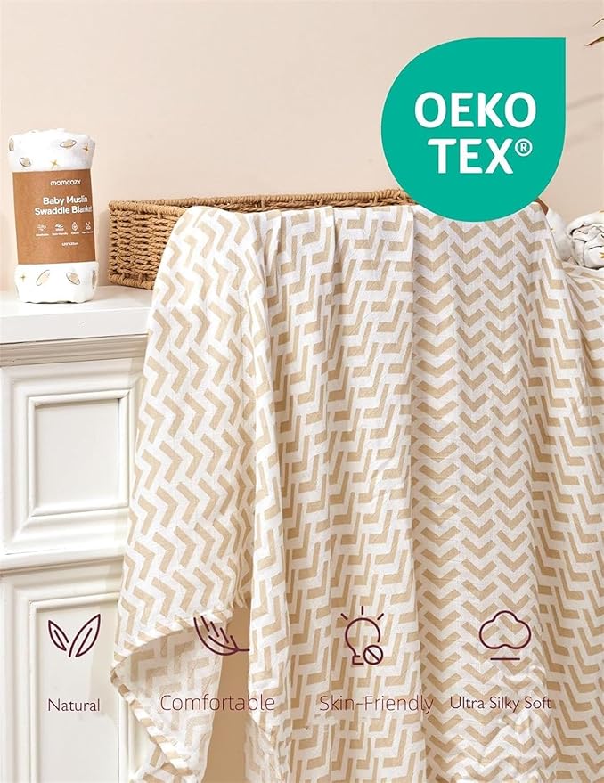 Momcozy Muslin Swaddle Blankets, 4-Pack Breathable and Skin-Friendly Receiving Blankets, Best Wishes Swaddle Blanket Shower Gifts & Baby Registry Essentials, Large 47"x47", Stellar Orbit