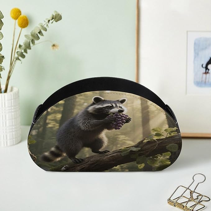 Raccoon Remote Control Holder Organizer Box with 5 Compartment PU Leather Bedside Storage Caddy Remote Organizer for Controller Media Player Pen/Pencil Storage