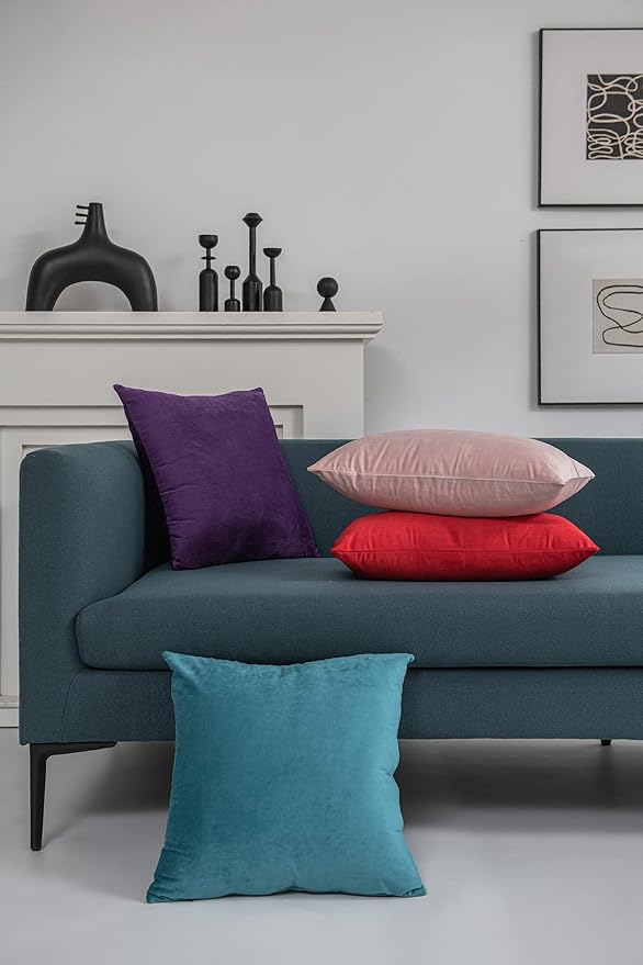 DEZENE Throw Pillow Covers 20x20 Purple: Pack of 2 Cozy Soft Velvet Square Modern Luxury Decorative Throw Pillow Cases for Sofa Couch Living Room Bed Home Decor