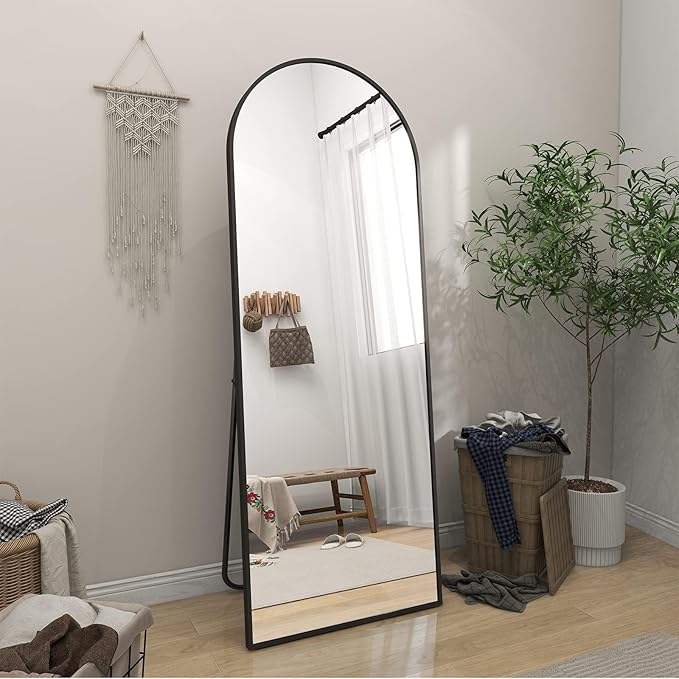 BEAUTYPEAK 64"x21" Full Length Mirror, Arch Full Body Floor Mirror, Wall Mirrors Hanging or Leaning Arched-Top with Stand for Bedroom, Dressing Room, Black