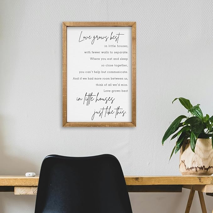 comurdyo Love Grows Best In Iittle Houses Wall Decor 16"×11" Inspirational Love Quote Sign Family Wood Framed Wall Hanging Art (Wood)