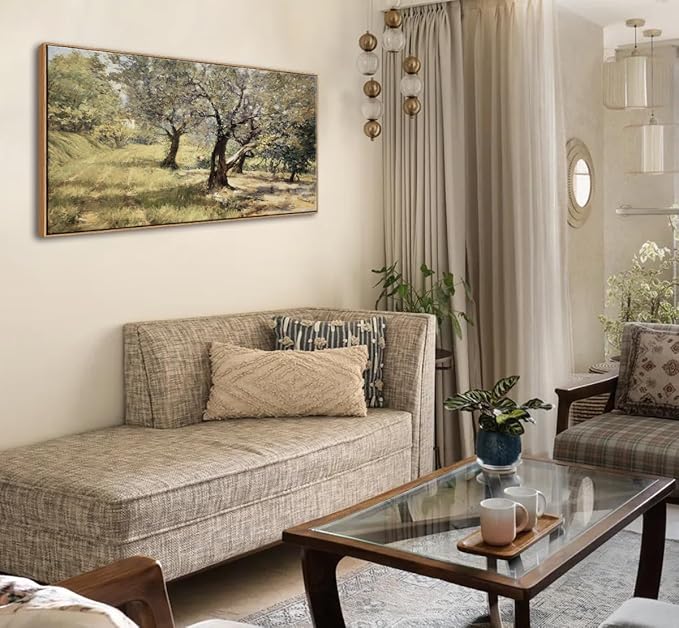 DJSYLIFE Framed Wall Art Home Decor - Vintage Artwork Olive Grove Oil Painting Canvas Prints Rustic Nature Trees Landscape Pictures Country Farmhouse Wall Decor Bedroom Living Room Decorations 20"x40"