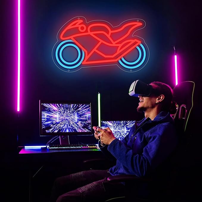 Motorcycle Neon Signs for Wall Decor, Motorcycle Racing Neon Lights for Man Cave Signs for Room Decor, Led Light Up Sign with USB Powered for Boys, Bar, Hotel, VIP Room, Home Decoration