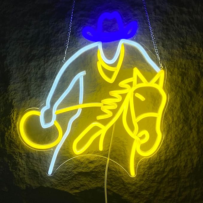 Cowboy Horse Riding Neon Sign for Wall Decor, Western Dimmable LED Wall Light for Man Cave, Bar, Pub, Game Room, or Garage, Cool Art Gift for Men, 15 x 13 inch