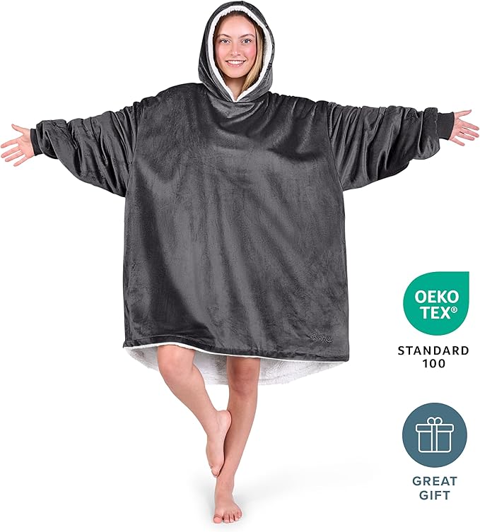 Bare Home Wearable Blanket Hoodie - Soft Plush Sherpa - Warm and Cozy - Oversized Wearable Blanket - Adult & Kid Sizes