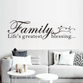 Motivational Home Wall Decals for Bedroom: Inspirational Family Quotes Vinyl Art Wall Stickers for Living Room Kitchen Apartment Bathroom - Family Life's Greatest Blessing 45" X 12.6"