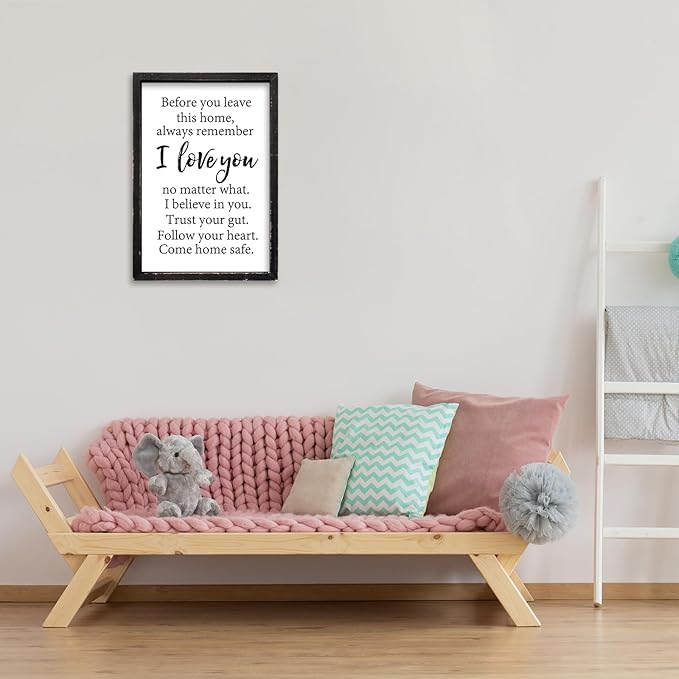 Before You Leave This Home Sign Wall Art Decor 16x24 Inch Rustic Farmhouse Living Room I Love You Inspirational Family Wood Framed Sign Entryway Motivationa And Romantic Wall Hang (Black)