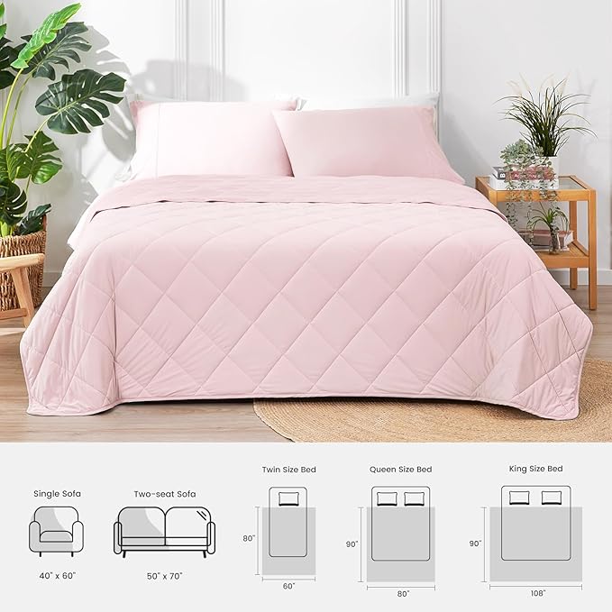 Cozy Bliss Cooling Throw Blanket for Hot Sleepers 50"x70", Q-Max 0.45 Cooling Comfort, Cold Blankets for Night Sweats Sleeping, Ultra-Cool Lightweight Breathable Summer Blanket for Couch Bed, Pink