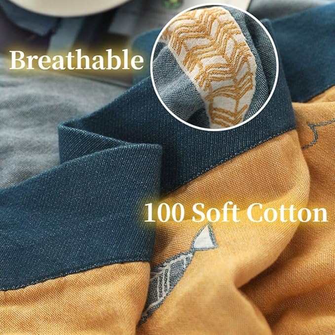 Boho 100% Organic Cotton Throw Blanket for Bed Ultra Soft Farmhouse Reversible Blanket for Bedroom Living Sofa Couch,Muslin Rustic Quilt for Home Decor Gift 60"x80"