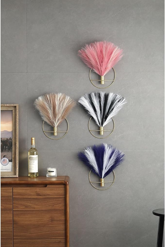Pretty Jolly Boho Wall Decor, Wall-Mounted Metal Wall Decor, Hanging Artificial Pampas Display, Wall Art Living Room, Bedroom, Bathroom, Dining room, Plant Wall Decor 2 Pack,Blue,White,Black
