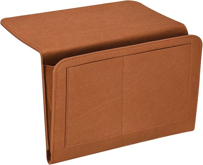 PATIKIL 13in Bedside Caddy, Bed Caddy Bedside Organizer Hanging Soft Felt 5 Pockets Bed Pockets Bedside Storage Organizer Remote Control Holder for Bedroom Phones Glasses, Brown