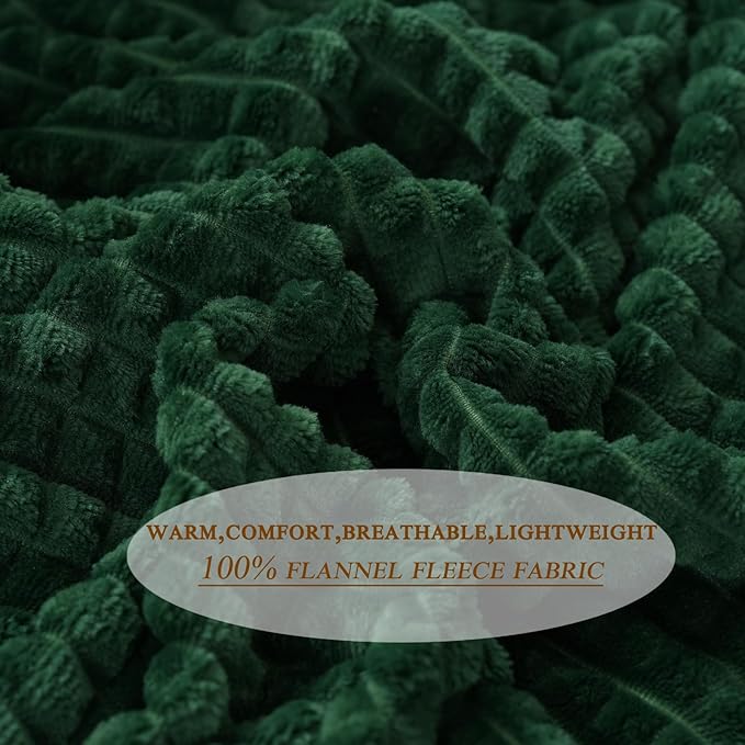 Puncuntex Green Throw Blanket 50"×60" Decorations Fleece Super Soft Plush Fuzzy Cozy Blanket with Square 3D Jacquard Grid Design Luxury Lightweight for Couch Sofa Chair,Dark Forest Green