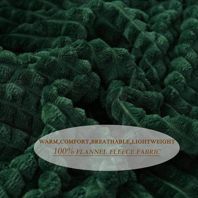 Puncuntex Flannel Fleece Throw Blanket Dark Green 60"×80",Super Soft Plush Cozy Blanket with Square 3D Jacquard Grid Design Luxury for Couch Sofa Chair