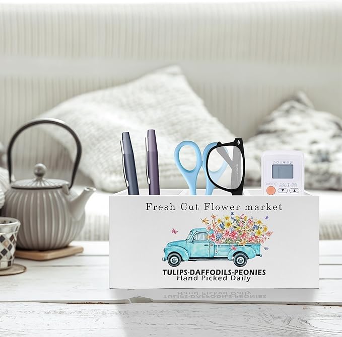 Rustic Farmhouse Floral Truck Pen Pencil Holder, Farmhouse Office Decor, Fresh Cut Flower Market Pencil Pen Holder Organizer for Flower Shop Home Office Desk Accessories