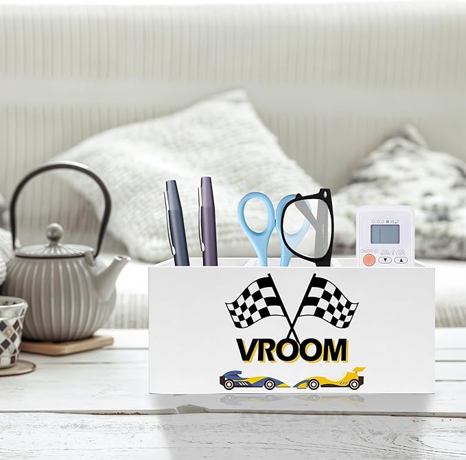 Trendy Race Car Checkerboard Pen Pencil Holder, Gifts for Boys Car Lovers, Vroom Race Cars Pencil Pen Holder Organizer for Toddler Boys Room Bedroom Desk Accessories