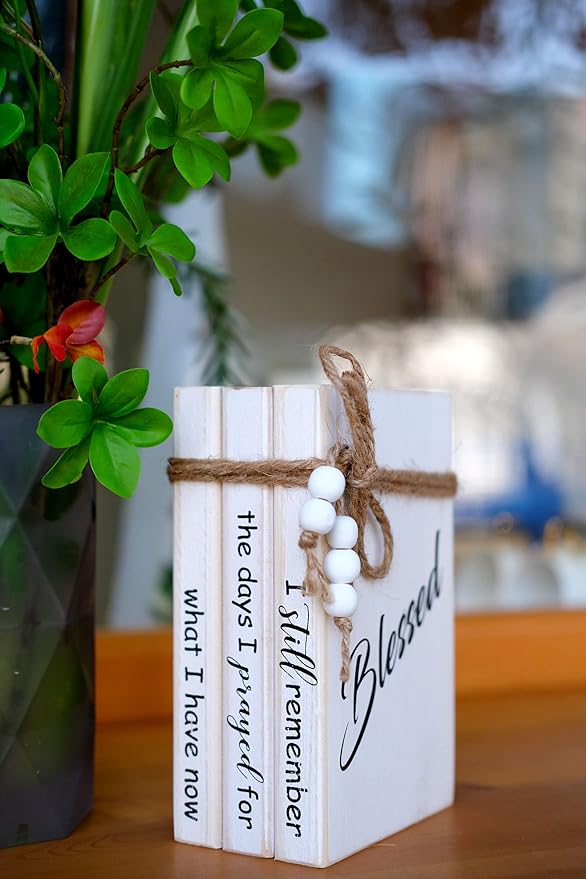 LIVDUCOT Wooden Decorative Books Stack for Coffee Table Faux Book Stack for Decoration I Still Remember the Days I Prayed Modern Farmhouse Decor White Book Decor for Shelf Mantle 7.5x5x3'