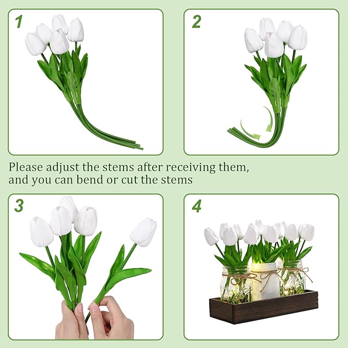BLEUM CADE Centerpiece Table Decorations - Mason Jar Lights Centerpiece for Kitchen Dining Table Farmhouse Coffee Table Wedding Home Decor with 3 Jars Tulips Artificial Flowers & Wood Tray