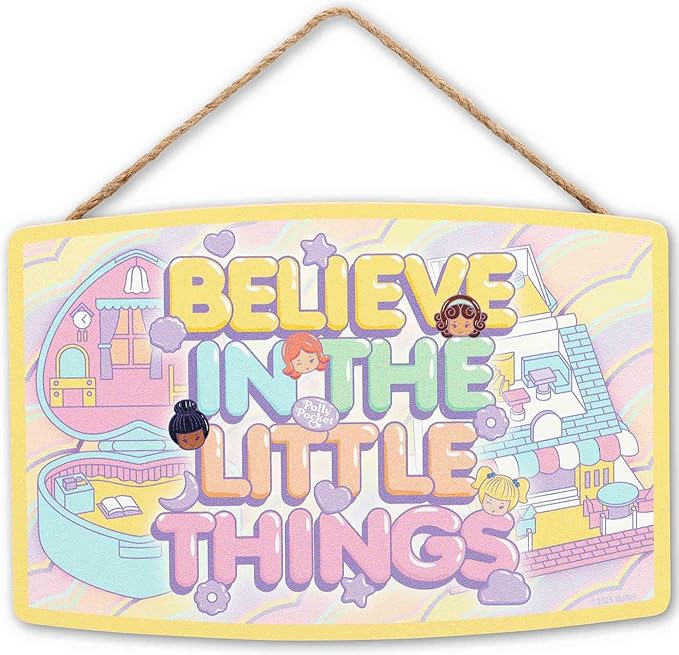 Mattel Polly Pocket Believe in the Little Things Hanging Wood Wall Decor - Adorable Polly Pocket Sign for Home