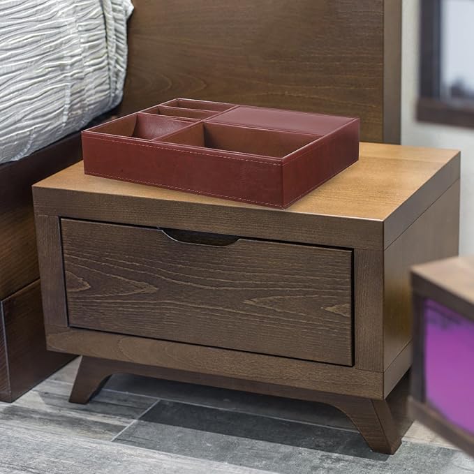Leather Jewelry Storage Box Multi-compartment Organizer Tray for Rings Watches Earrings Faux Leather Nightstand Dresser Storage Case Brown