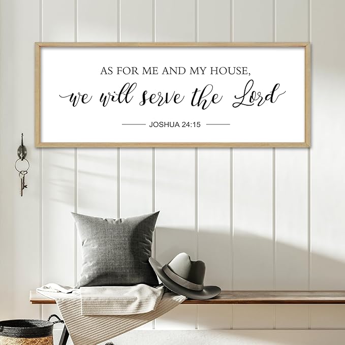 As for Me and My House We Will Serve the Lord Wall Decor 40"×15" Bible Verse Sign Christian Large Wood Framed Scripture Religious Rustic Farmhouse Wall Hanging Art (Wood)