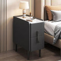 Modern Pu Leather Nightstand with Marble Tabletop, Narrow Bedside Table Luxury Side End Table with 2 Drawers & Metal Legs, Storage Cabinet for Bedrooms(35x40x50cm(14x16x20inch), Black)