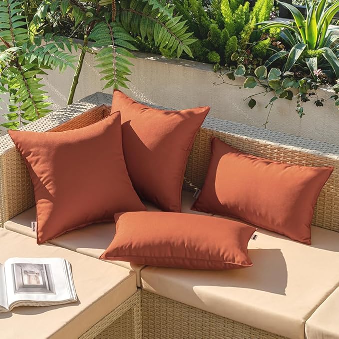MIULEE Pack of 2 Decorative Outdoor Waterproof Pillow Covers Square Garden Cushion Sham Throw Pillowcase Shell for Fall Patio Tent Couch 20x20 Inch Rust