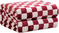FY FIBER HOUSE Checkered Flannel Fleece Throw Blanket King Size Soft Cozy Checkerboard Grid Print Chessboard Pattern Blankets for Bed Couch Sofa, 90"x108", Burgundy