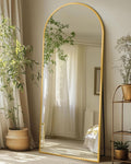 Full Length Mirror with Stand, 58"x19" Arched Full Body Mirror, Large Stand Up Aluminum Frame Floor Freestanding Hanging Leaning Mounted for Bedroom Living Room Entryway Gold